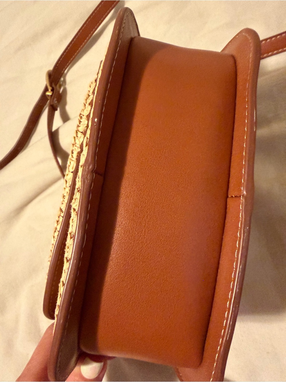 MNG - Mango Woven Straw Crossbody Bag with Brown Leather Details - Picture 2 of 14